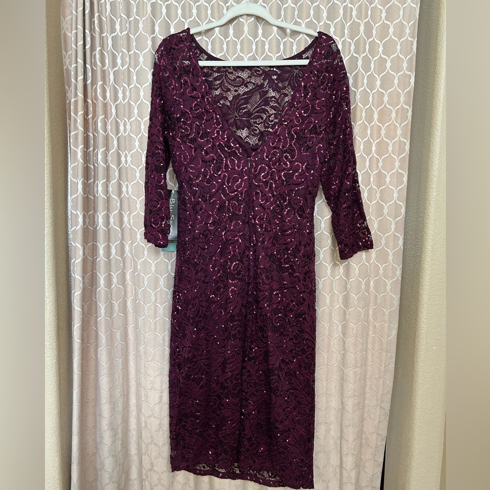 Blu Sage Long Sleeve Burgundy Sequin Dress - Picture 2 of 4